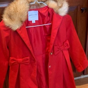 Janie and Jack red wool coat with faux fur collar